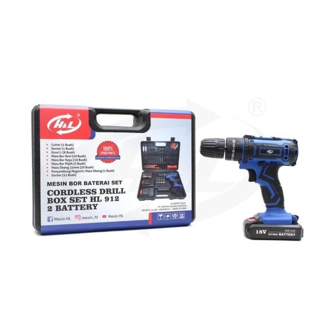 Bor Cordless Drill Bor Baterai 18V H&L Impact Drill HnL HL 912 SET murah