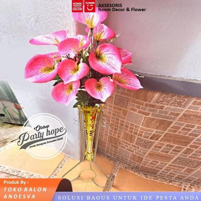 Murah Standing Pot Besi Kerucut / Pot Bunga Sudut / Vas Bunga Corong Gold