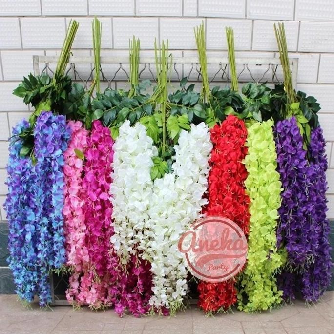Grosir (Isi-12) Bunga Artificial Wisteria / Daun Juntai Wisteria / Daun Rambat Plastik Wedding Dekor