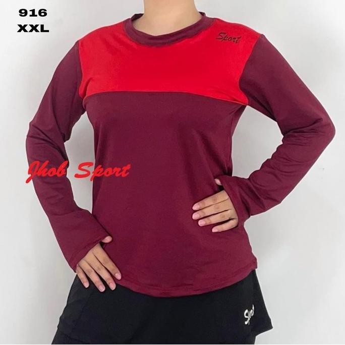 Promo Baju Olahraga Wanita Jumbo/Kaos Senam Wanita Lengan Panjang/Atasan Zumba Muslimah/Kaos/Gym/Aer
