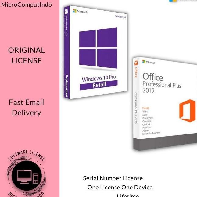 windows 10 pro dan office 2019 pro plus - original serial key number license