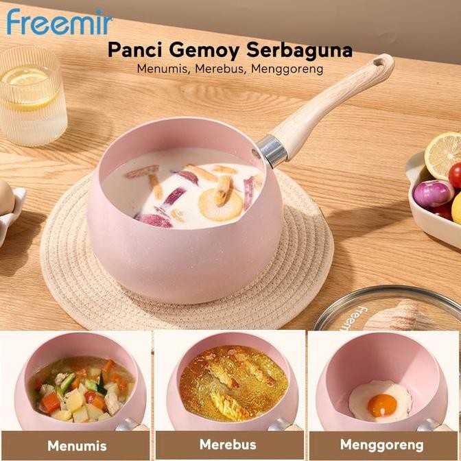 Grosir [Mega Sale] Freemir Panci Susu 16 Cm Batu Granit Dengan Tutup Kaca Cekung Anti Lengket Perala