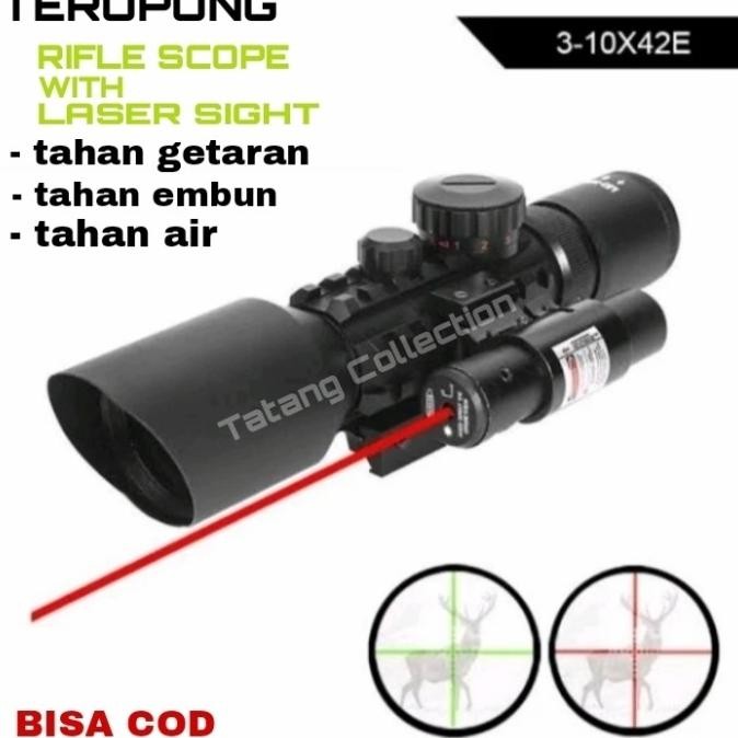 Tele Teropong Riflescope M9 3-10X42 E Red Laser Merah [terbaik]