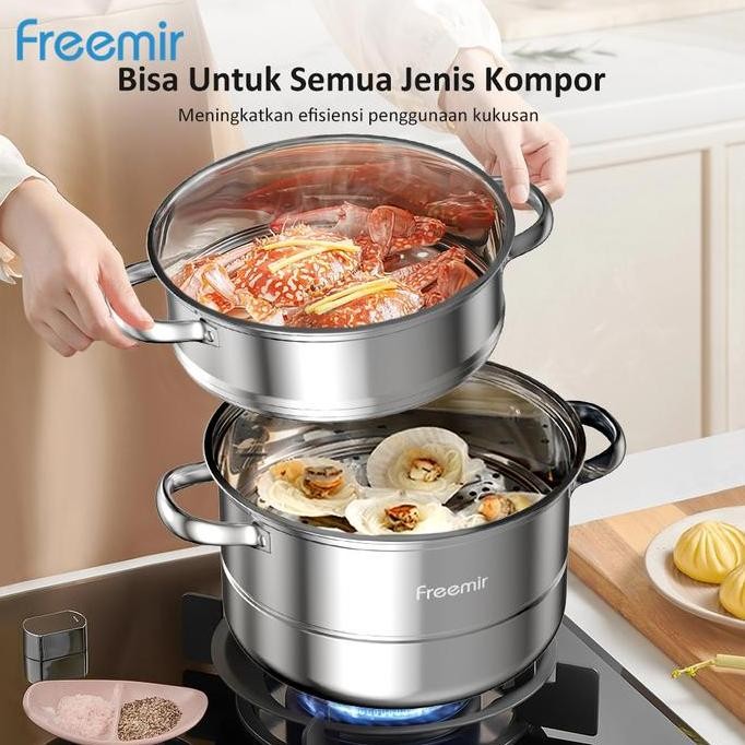 Sale [Freemir X Dapuribun10] Special Deals Freemir Panci Steamer 3 Susun Stainless Steel + Kukusan P