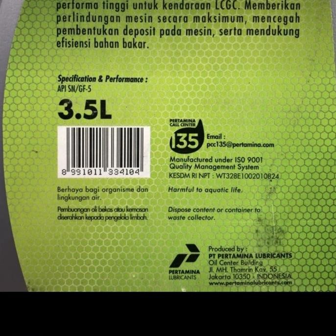 Murah Oli Pertamina Fastron Eco Green Sae 0W-20 3,5 Liter Original