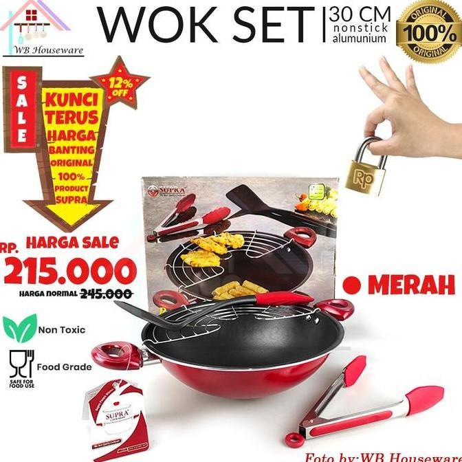 Sale Wajan Tempura / Wajan Set Aluminium Teflon / Wok Set 30Cm Supra - Merah