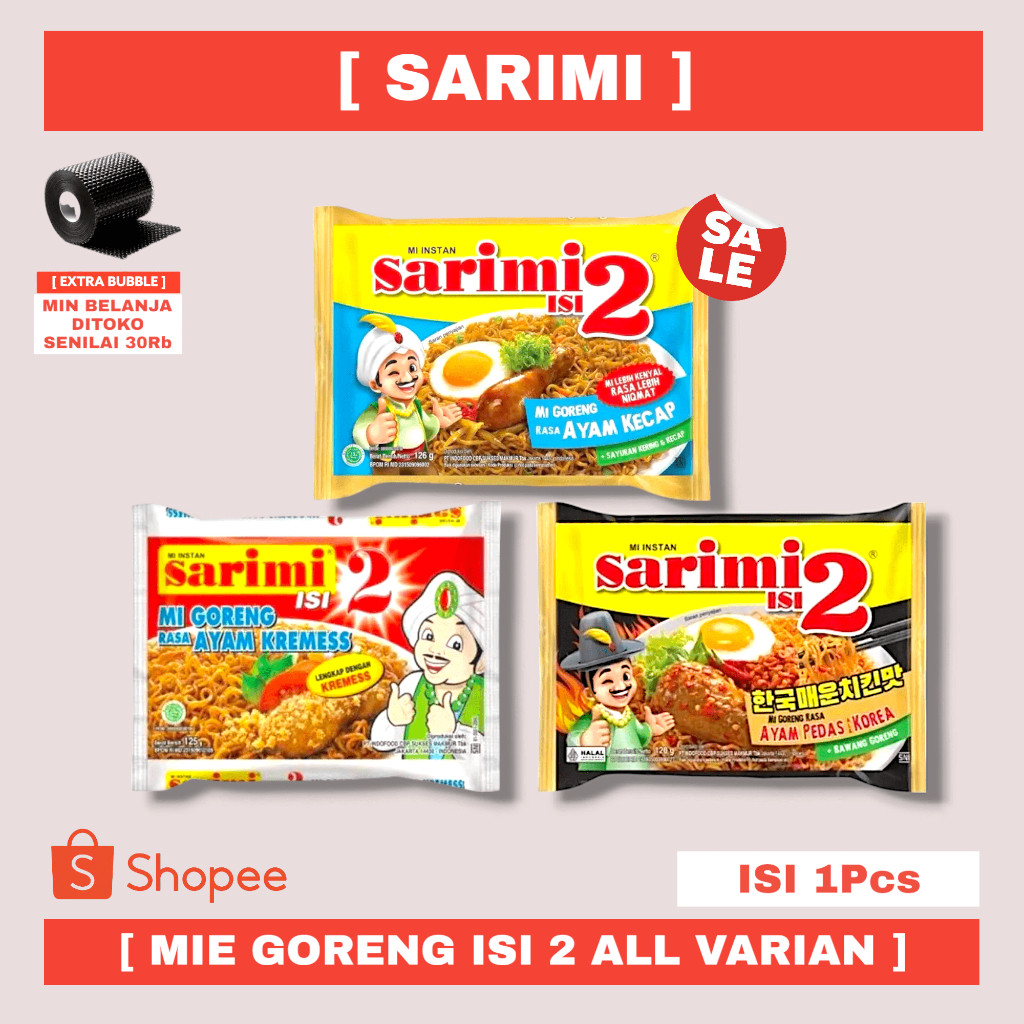 

SARIMI MIE GORENG ISI 2 PCK AYAM KREMESS - AYAM KECAP - AYAM PEDAS KOREA
