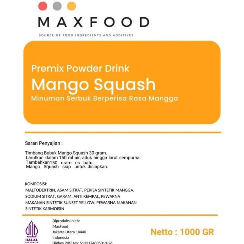 

Murah Mango Squash Powder Drink / Bubuk Minuman Serbuk Squash Rasa Mangga 1 Kg