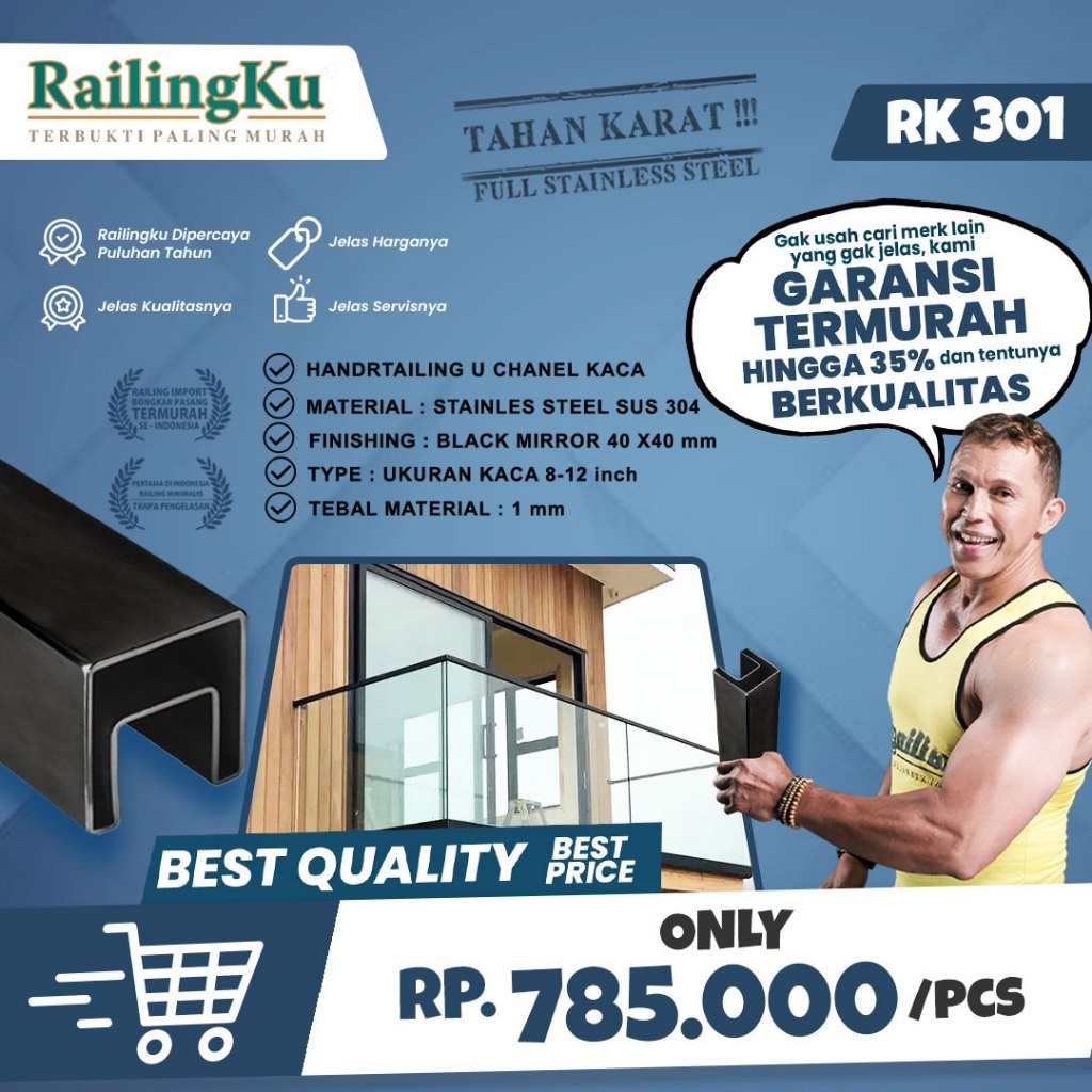 NEW RAILING : Railingku Frameless Glass Railing Handrailing RK 301