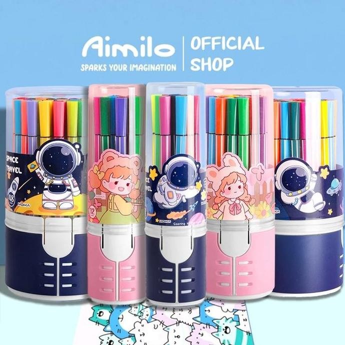 

[READY] Aimilo Spidol Warna Warni 1 Set Hexagonal Watercolor Marker Pen 12/24 Warna Stationery Plastik Foto
