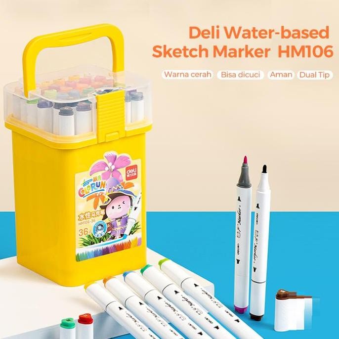 

Deli Water-based Sketch Marker / Spidol Warna Dual Tip HM106 Kain