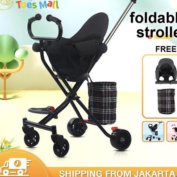 Ereta Dorong Bayi Lipat Troller Baby 2 Way Travel Troller Portable Dapat Dilipat Mudah Dibawa Hitam 