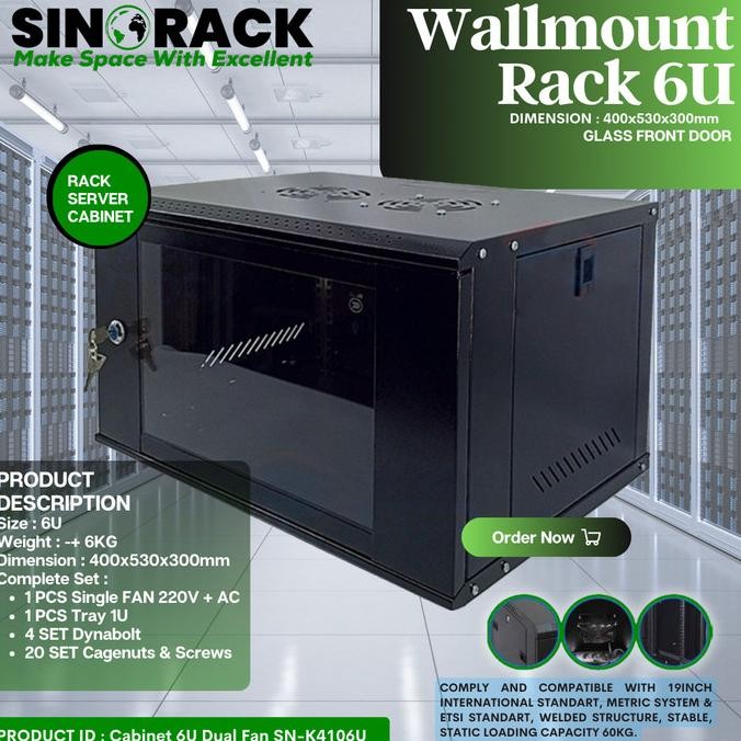 Wallmount Rack Server 6U, Rak Server Single Door 6U Co