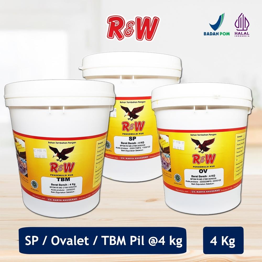 

Emulsifier Sp Ovalet Tbm Pengemulsi Pelembut Pengembang Kue Roti Rajawali R&W Rw 4 Kg Terbaru Best Quality Asli 100% Original
