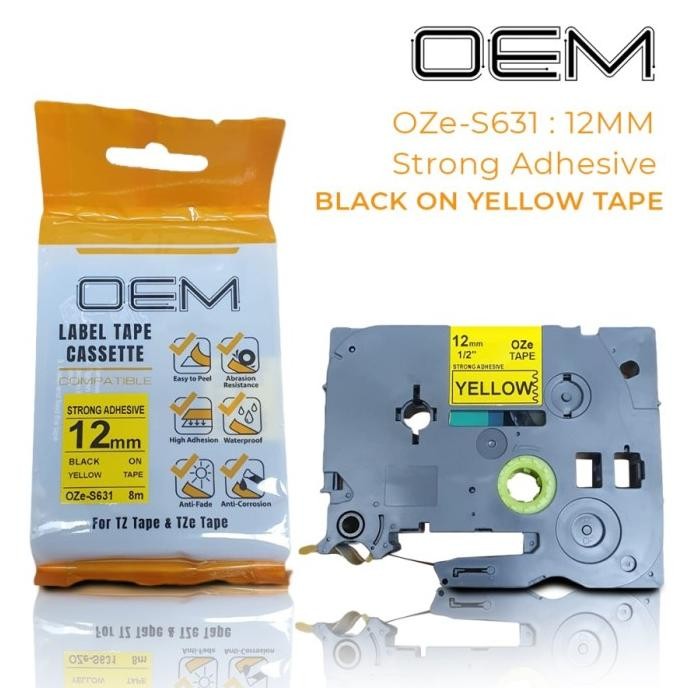 

Oze-S631 Oem Label Tape Ptouch Strong Adhesive 12Mm Black On Yellow Co