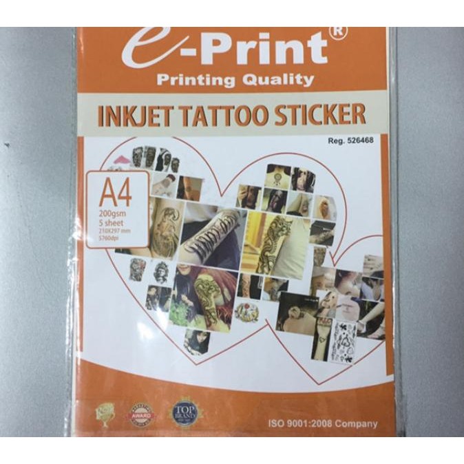 Kertas Tato Stiker e-Print Inkjet Tattoo Sticker A4 200Gsm 5Lbr ePrint murah