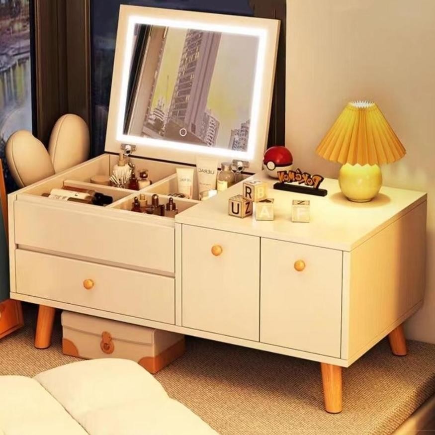 Meja Rias Lampu LED Meja Rias Rak kosmetik Meja Rias Aesthetic Mini Modern Meja Kosmetik