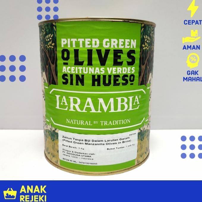 

La Rambla Pitted Green Manzanilla Olives 3kg - Buah Zaitun Olive Hijau