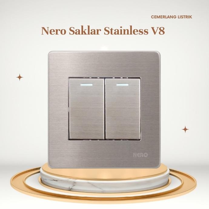 Nero Saklar Hotel Stainless V81622 - Saklar Seri Hotel Nero Stainless V8 New Stok