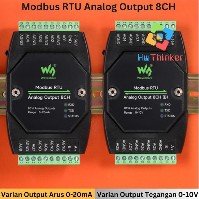 Waveshare Modbus Rtu Rs485 Analog Output 8Ch (B) 8Ao Isolated Voltage 0-10 Or Current 0-20Ma Din Rai