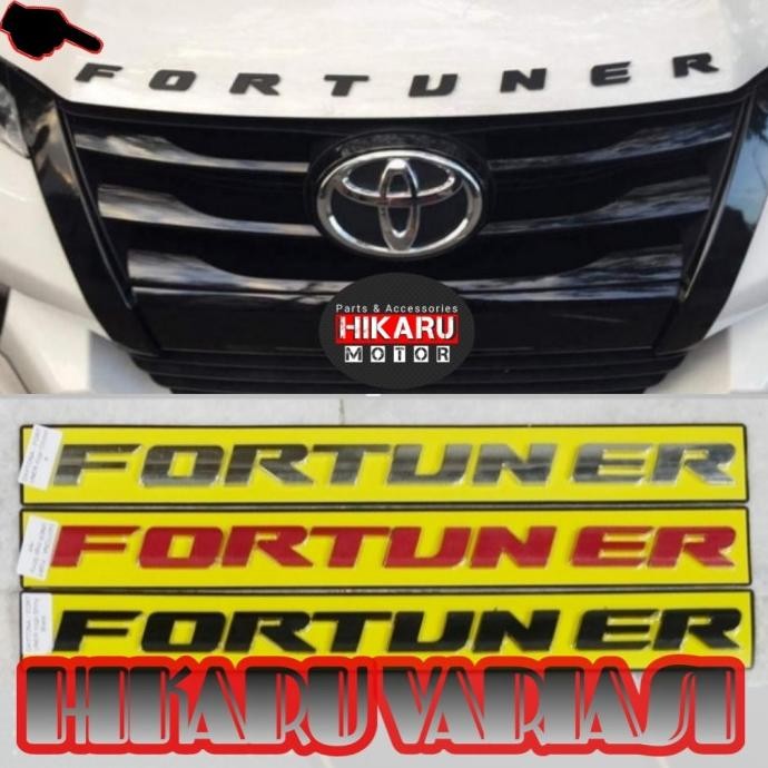 // Emblem Kap Mesin Fortuner Huruf Timbul Tulisan Tebal Engine Hood Mobil //