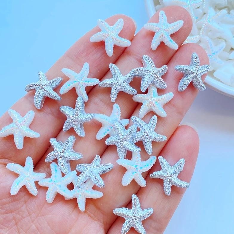 

50Pcs New Cute Mini 12Mm Starfish Resin Figurine Crafts Flatback Cabochon Ornament Jewelry Making Hairwear Accessories