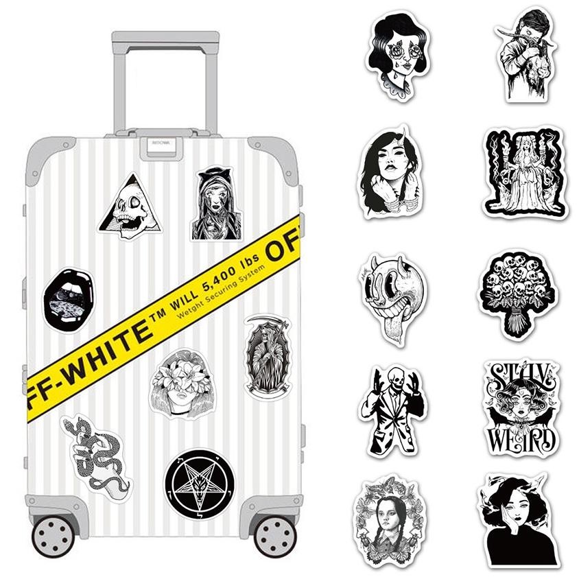 

Premium 50/100Pcs/Set Stiker Graffiti Gothic Warna Hitam Putih Untuk Diy Luggage Laptop Skateboard Decals Doodle Stikers High Quality