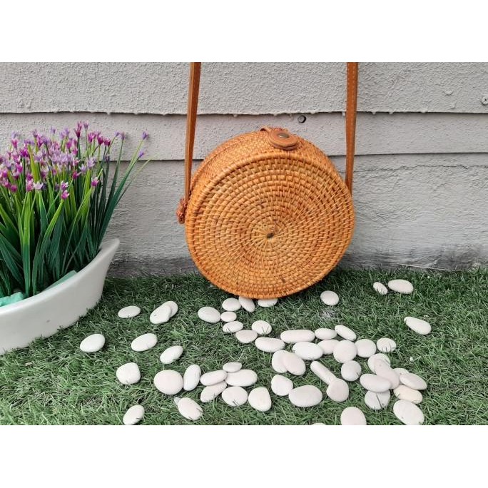 Tas bulat Asli rotan tali Ketak ukuran 18cm Bali lombok barang unik ALU