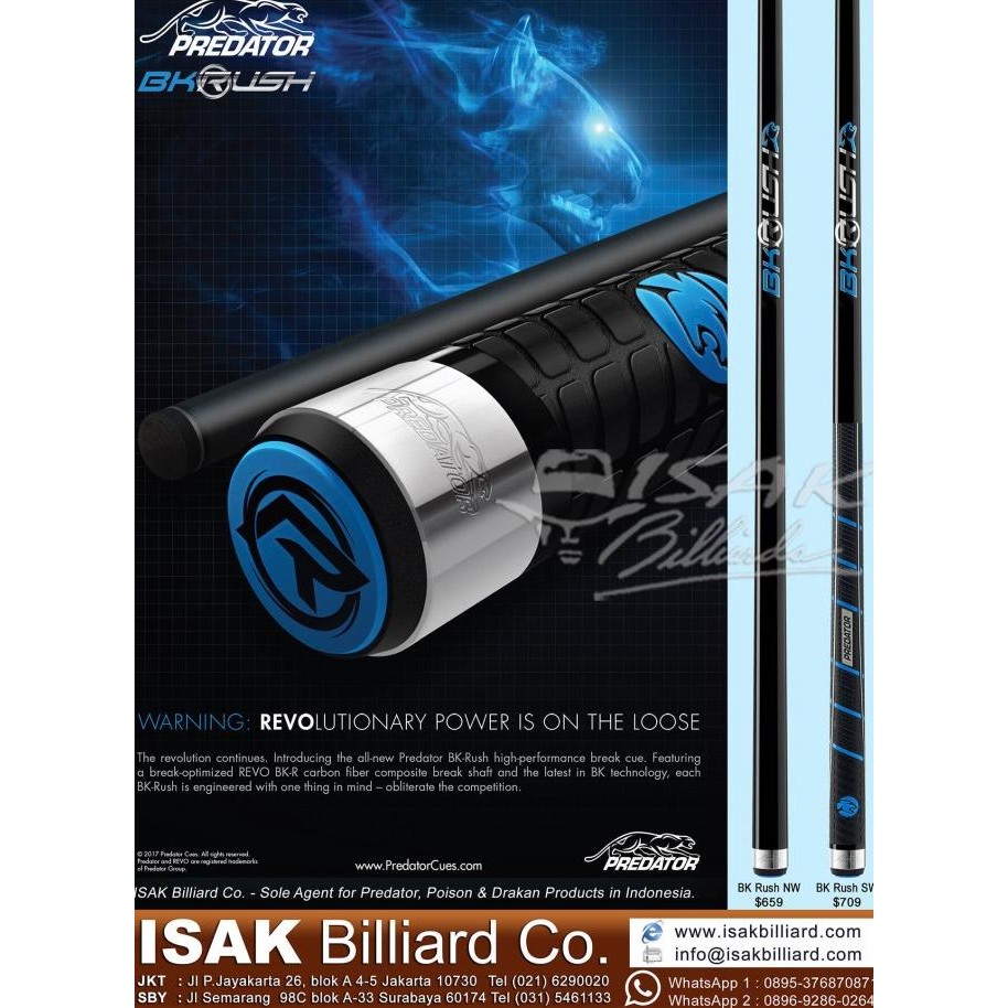 Predator BK Rush NW - Break Cue Stick Stik Biliar Billiard Asli Revo