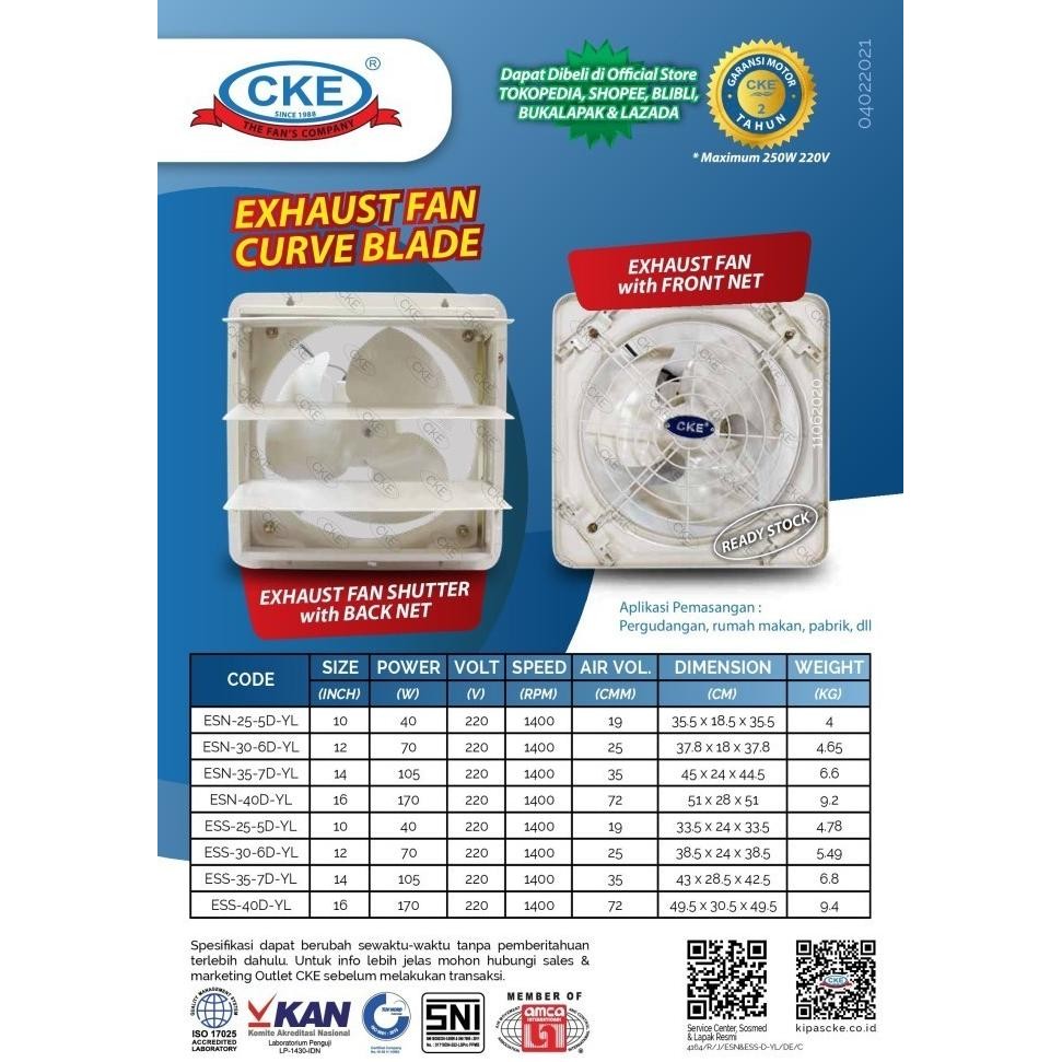 Original Exhaust Fan Industrial 16 Inch Exhaust/Hexos Dinding Besi Wall Fan Cke