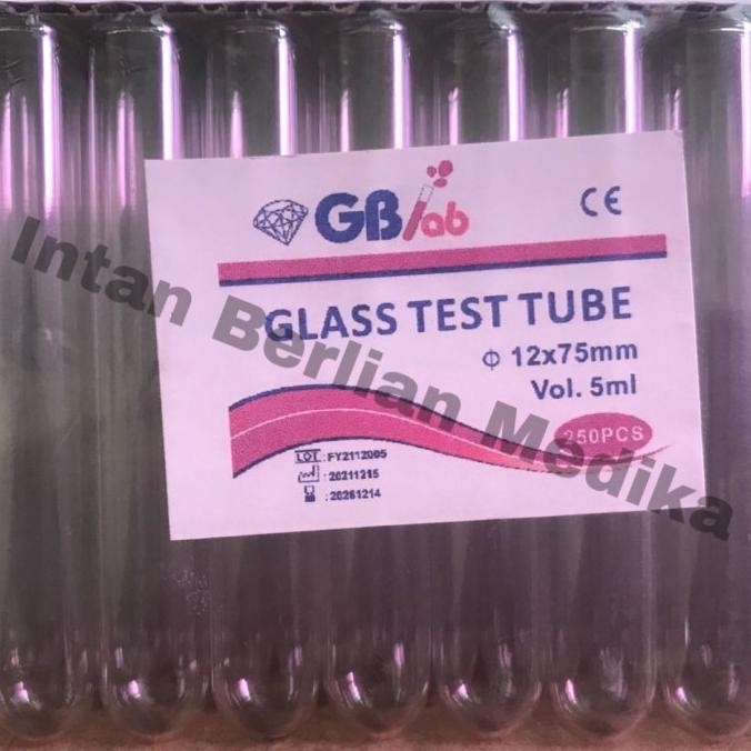Glass Test Tube 12x75mm Tabung Reaksi Kaca 5ml Isi 250 pcs GB Lab KAL