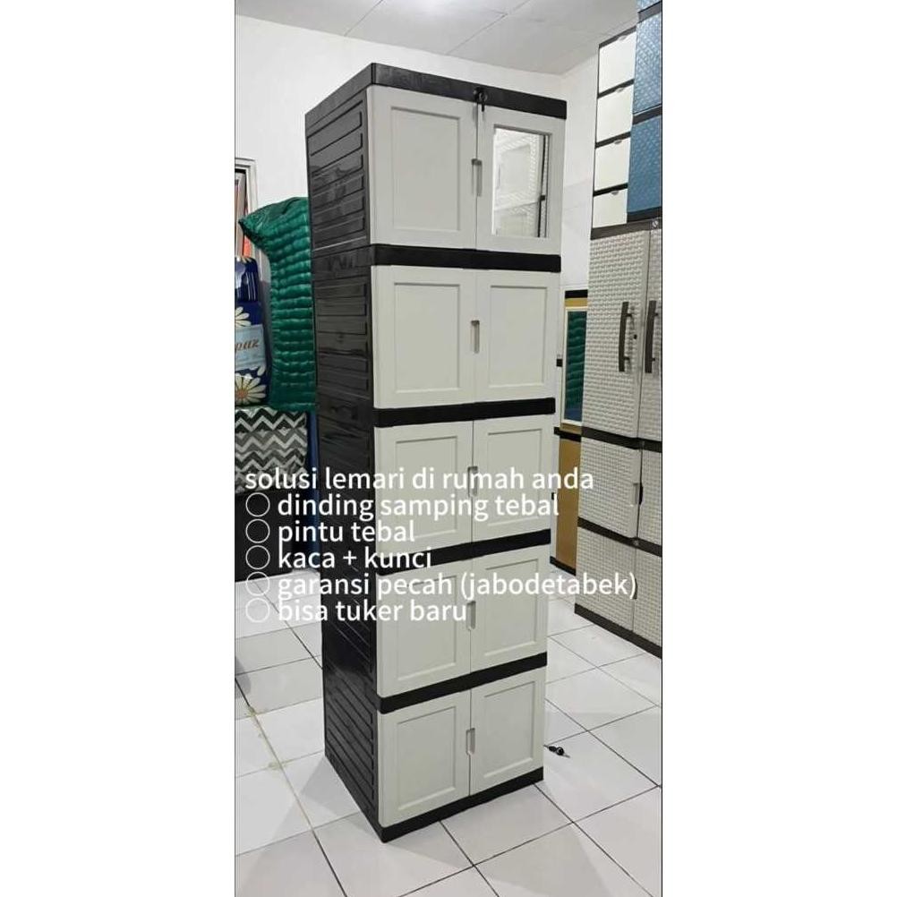 NEW MODEL LEMARI PLASTIK LEMARI PAKAIAN PLASTIK KACA SUSUN 5
