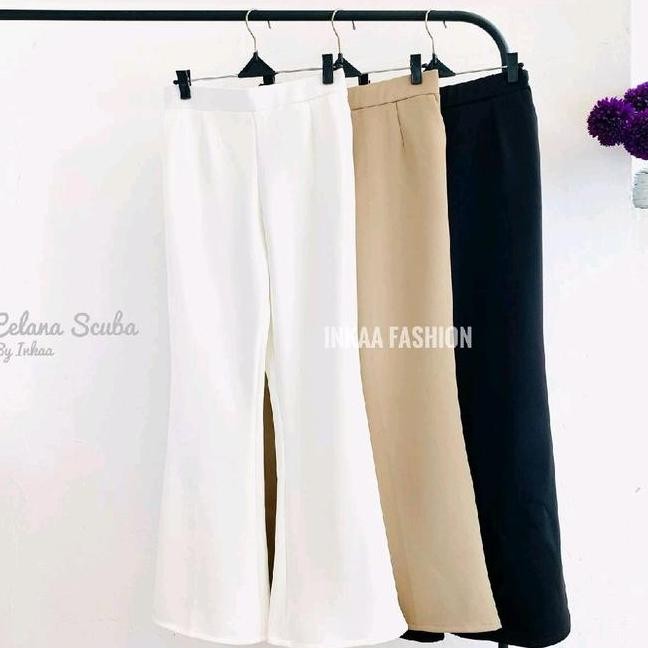 Celana Cutbray Wanita Bahan Cuba Tebal Celana Ulot Panjang Wanita Hitam Putih