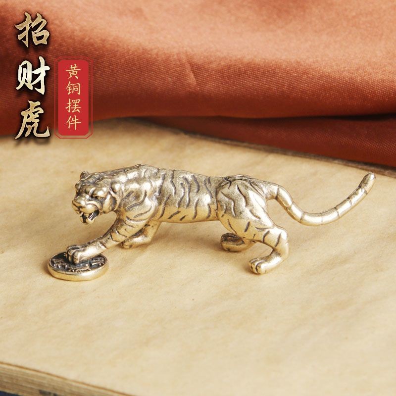 Ornamen Meja Harimau Kuningan Murni yang Menarik Kekayaan, Patung Harimau Kuningan Dua Belas Zodiak