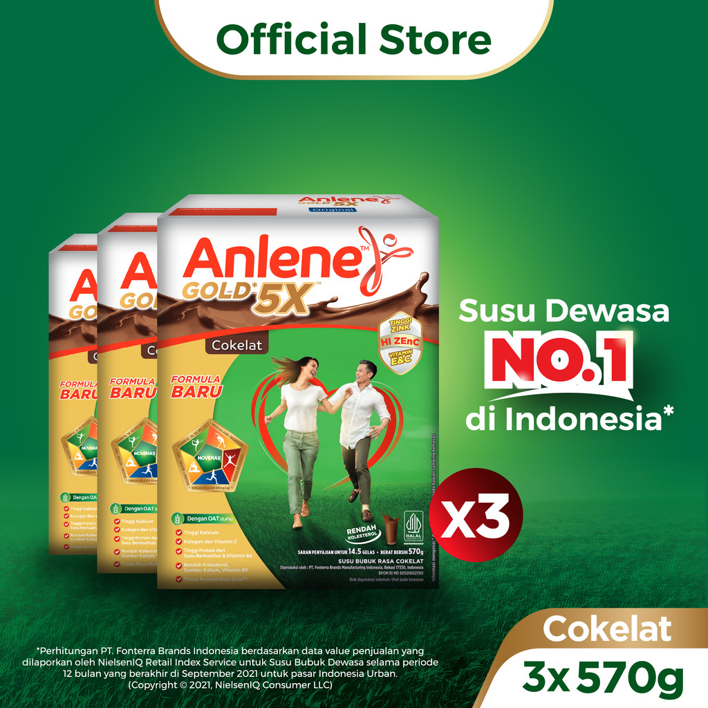 

Anlene Gold 5X Susu Bubuk Dewasa Cokelat 3 x 570g - Nutrisi Tinggi Kalsium Untuk Tulang, Sendi, dan Otot