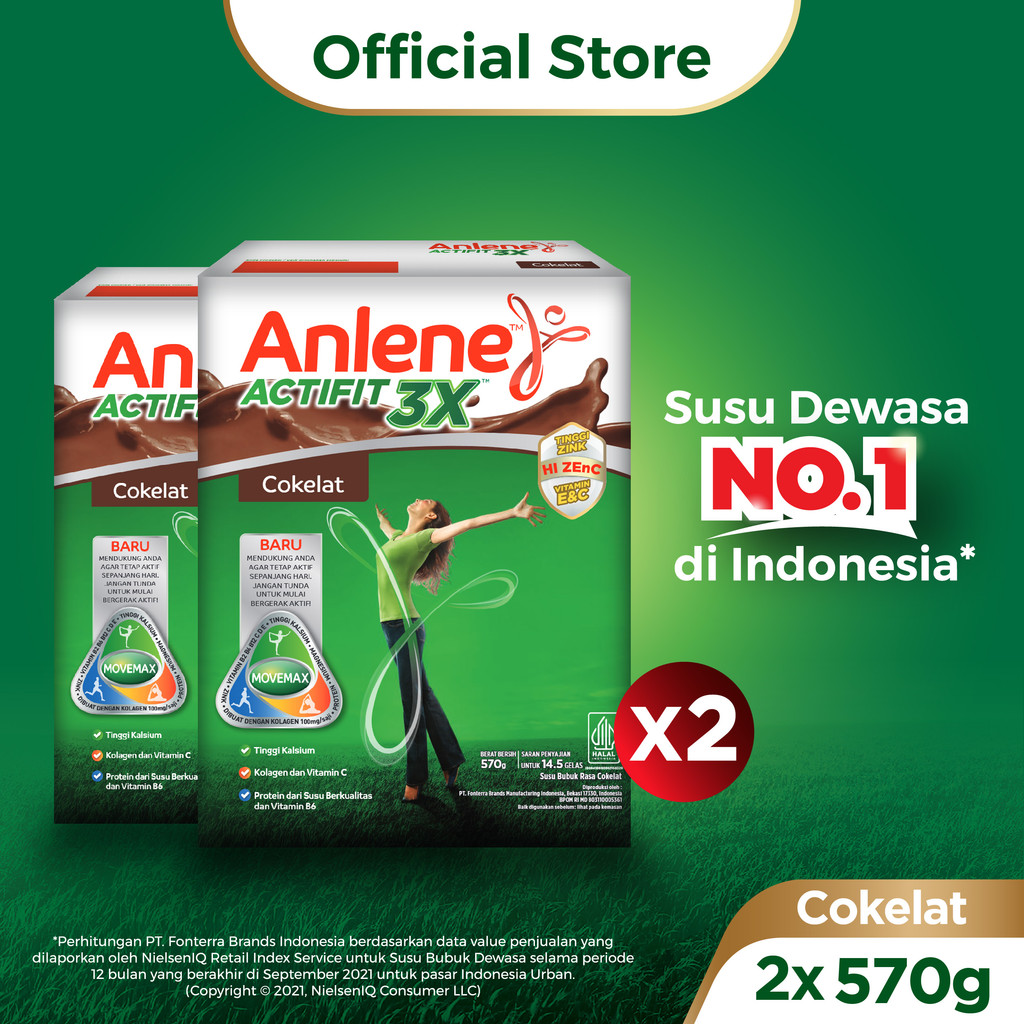 

Anlene Actifit 3X Susu Bubuk Dewasa Cokelat 2 x 570g - Nutrisi Tinggi Kalsium Untuk Tulang, Sendi, dan Otot