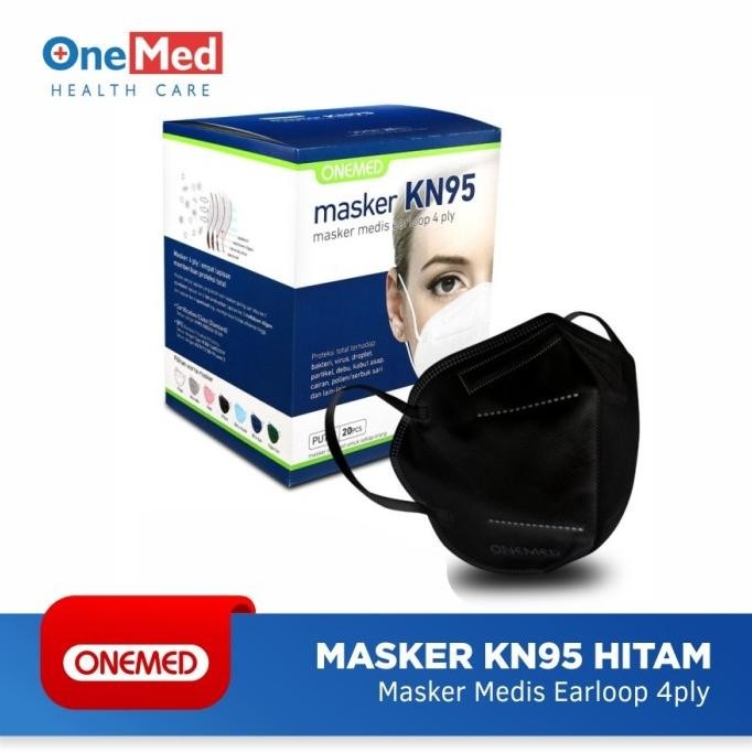 MASKER KARET KN95 ONEMED 4PLY BOX ISI 20PCS - HITAM TERMURAH