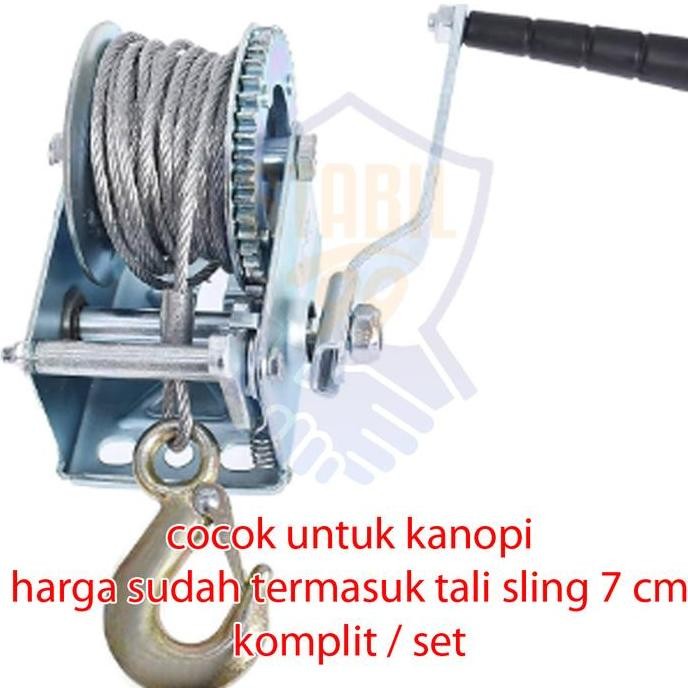 Katrol  Set+ Tali Sling 7 Meter Kerekan Engkol Sleding Kanopi Atap Sleding Baja Ringan Buka Tutup Ha