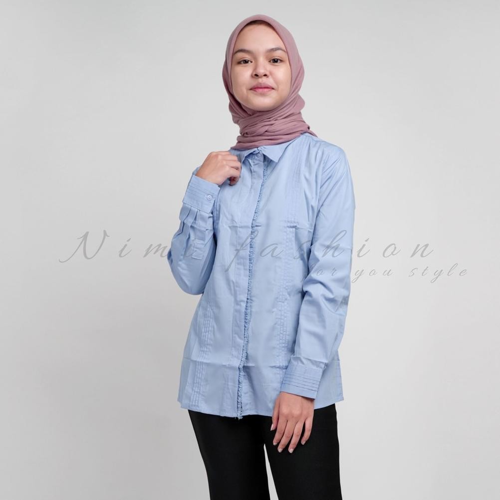 wes-24 Kemeja Basic Rempel Wanita | Baju Kantor Lengan Panjang Cewek | Atasan Kerja Rempel | Atasan 