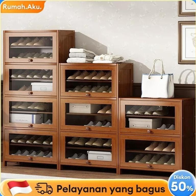 RA Rak Kayu Serbaguna Anti Debu/Lemari Sepatu Pakain Minimalis/Rak Sepatu Sendal/Rak 7 Layer Tempat 