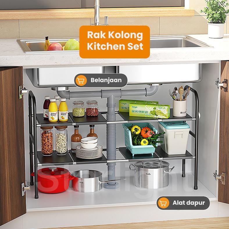 Rak Panci Bawah Wastafel Rak Kolong Kitchen Set Rak Penyimpanan Dapur Serbaguna Rak Bawah Sinki Stai