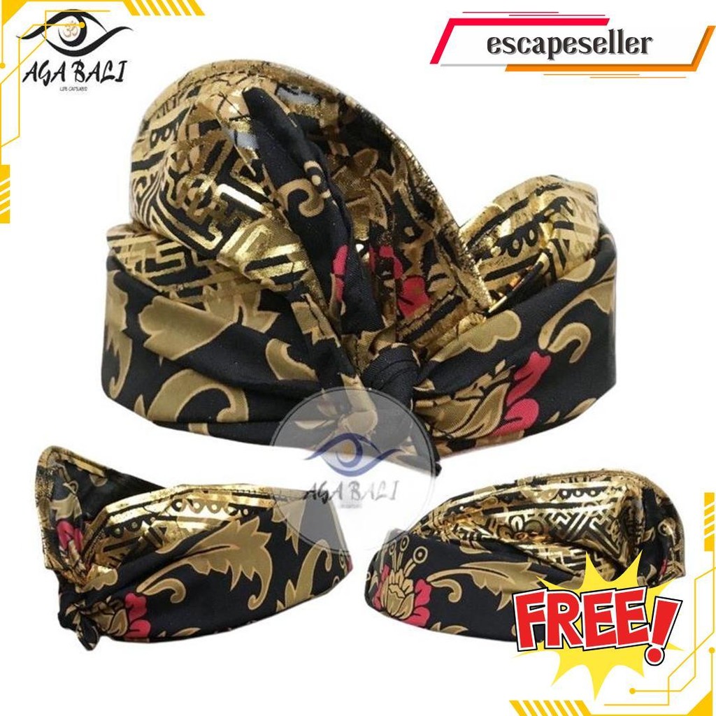 Udeng Bali Jadi Batik Patra Hitam Gold Seri A&B  U006.Ag Original Produk