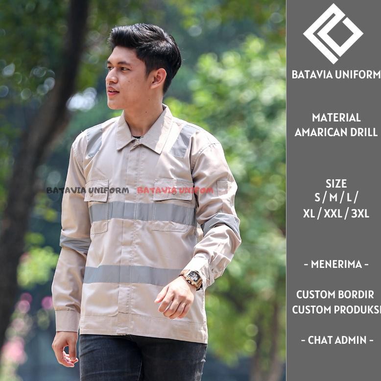 Safety Rembo By Batavia Uniform - Baju Kemeja Wearpack Safety K3 Lengan Panjang Resleting - Seragam 