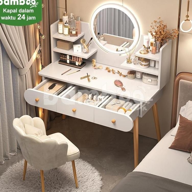 Meja Rias + Kursi Pita Meja rias kaca lampu LED Meja Rias Aesthetic Meja Rias Minimalis Meja Rias Pu
