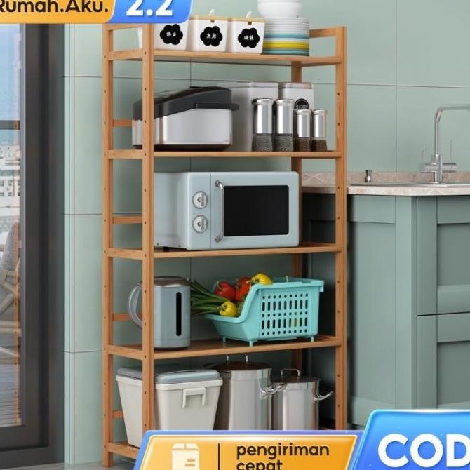 Rak Rumah Serbaguna/Rak Kamar Minimalis/Rak Hiasan Dekorasi Rumah Bambu/Tingkat 5 Susun Kayu/Rak Tam