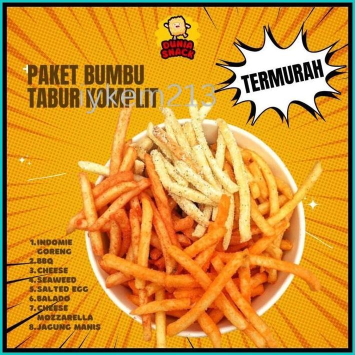 

PAKET BUMBU TABUR KENTANG GORENG RASA KEJU, BARBEQUE, SALTED EGG, SEAWEED, BALADO, JAGUNG MANIS, MOZARELLA, MIE GORENG | BUMBUTABUR SHIHLIN 30G (8 RASA)