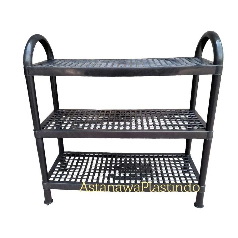 RAK SEPATU PLASTIK 3 SUSUN TEMPAT SEPATU PORTABLE WARNA HITAM