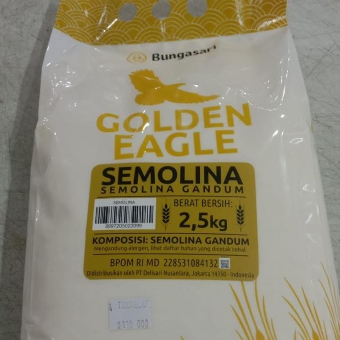 

Grosir Tepung Semolina Gandum Golden Eagle Bungasari 2,5Kg