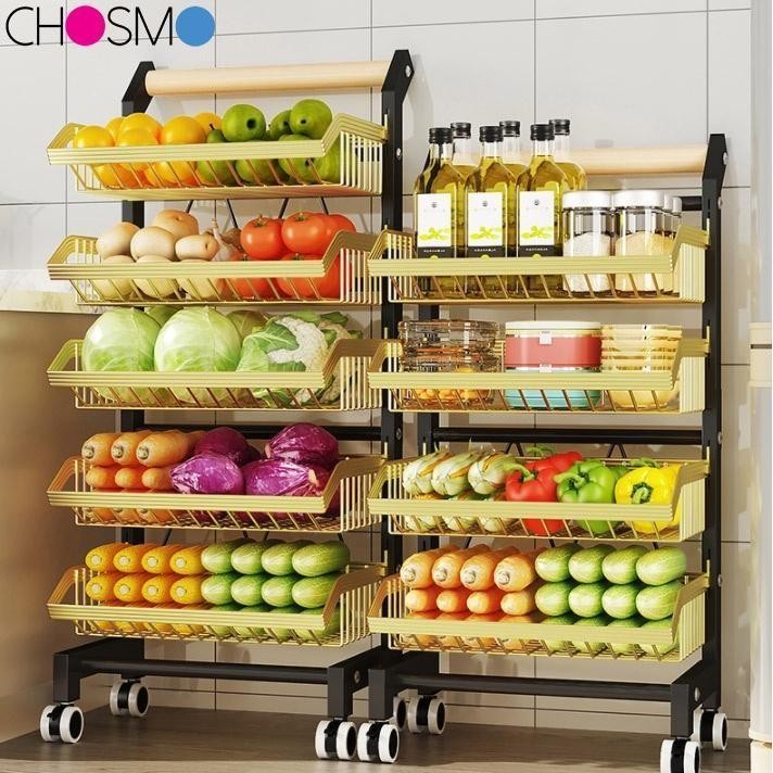 Rak troli multifungsi multi-layer rak keranjang sayuran rak buah dan sayuran rak dapur