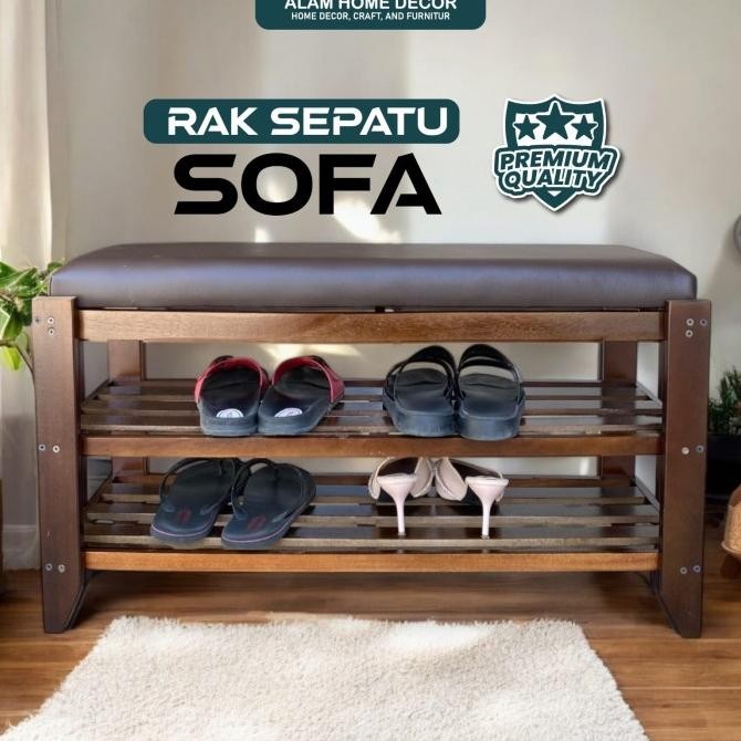 Rak Penyimpanan Sepatu Sofa Kayu Mahoni Asli Model Solid Mahoni dengan Laci - Furniture